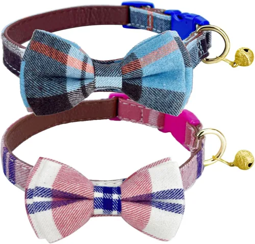 Vista 8 de Paquete de 2 collares de perro con corbatín y campanas, ajustable lindo collar de corbatín para perros pequeños, medianos y grandes, mascotas