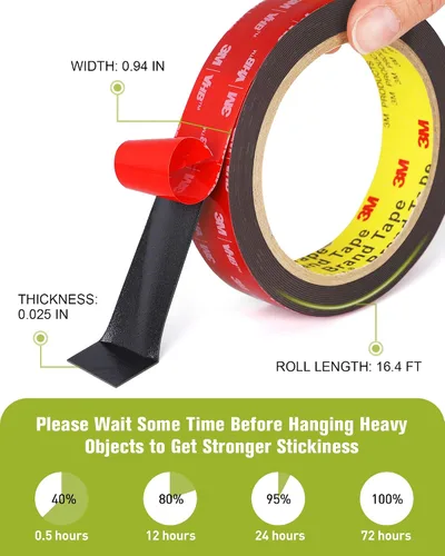 Vista 5 de Cinta de doble cara resistente, adhesivo súper fuerte, 16.4 pies x 0.94 pulgadas, 1 paquete Outdoor Waterproof, Stick Foam Mounting Tape for Walls