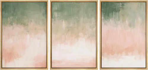 Vista 202 de SIGNFORD - Set de obras de arte en lienzo enmarcado para pared, ilustraciones abstractas de neblina del desierto en tonos neutros beige y marrón