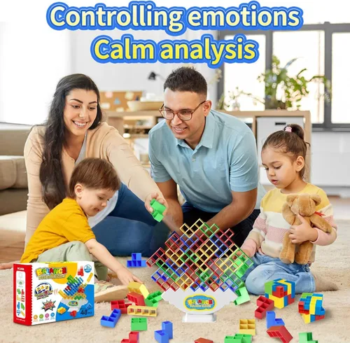 Vista 6 de Ziogogco 48 piezas de juguetes de juego, juego de bloques de equilibrio para apilar, perfecto para familia, fiestas, viajes, regalos para niños