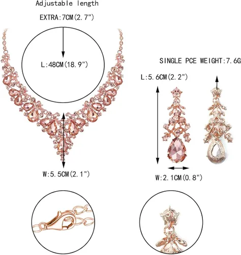 Vista 5 de EVER FAITH Juego de collar y aretes de cristal elegante para mujer