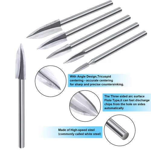 Vista 4 de 10 piezas de brocas de tallado de madera, herramientas de grabado de madera, brocas de tallado rotatorias, accesorios de taladro para carpintería DIY