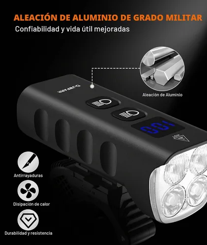 Vista 7 de Front Bike Light or Front Headlight & Back Taillight Set, 2000 Lumens Super Bright Road Mountain Ebike Lights, Rechargeable & 6400mAh Ultra-Long