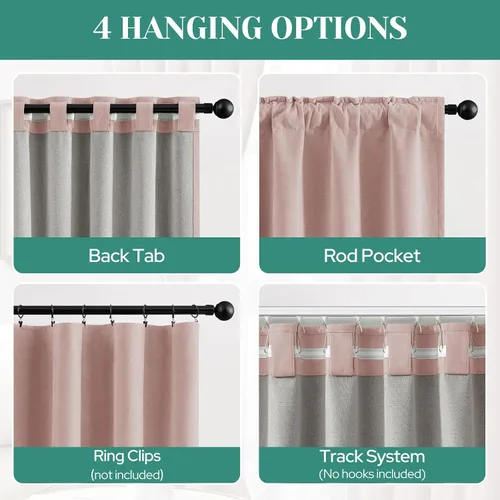 Vista 7 de HOMEIDEAS Cortinas Opacas 100% de Chenilla para Dormitorio, Cortinas Rosa Rubor de 63 Pulgadas de Largo, 2 Paneles para Sala de Estar/Guardería