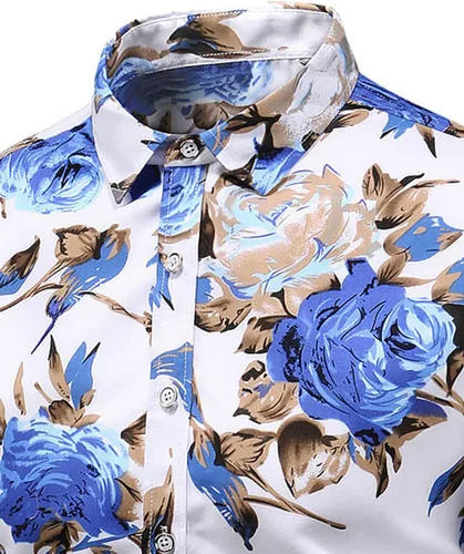 Vista 2 de Camisa de vestir para hombre con botones, diseño floral hawaiano de playa