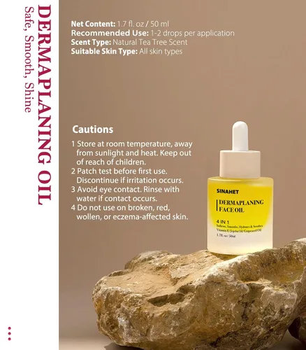Vista 4 de SINAHET Aceite de dermaplaning, afeitado hidratante natural para vello facial y corporal, aceite calmante para la piel hecho con esencia de jojoba