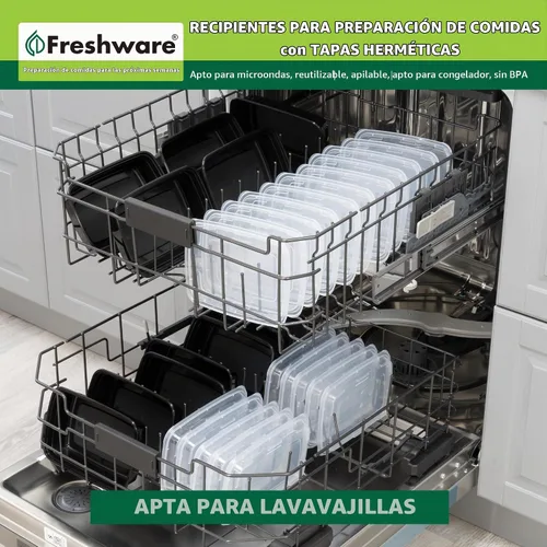 Vista 7 de Freshware - Recipientes para comida [50 unidades] con 1 compartimento y tapas, contenedores para almacenamiento de alimentos, caja Bento, sin BPA