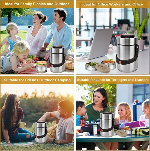 Vista 7 de Tarro de comida para alimentos calientes para adultos, contenedor de comida caliente, caja de almuerzo aislada, 67 onzas de acero inoxidable