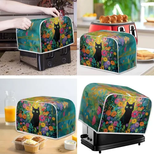 Vista 2 de doginthehole 2 Slice Toaster Cover and Blender Dust Cover Abstract Black Cats Small Appliance Covers Set of 2 Washable Stand Mixer Bread Maker