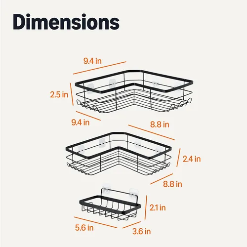 Vista 5 de Amazon Basics Organizador de Esquina para Ducha, Acero Inoxidable, Negro, Juego de 3