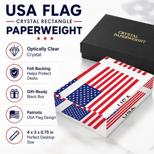 Vista 2 de Infusion Pisapapeles rectangular de cristal con la bandera de Estados Unidos