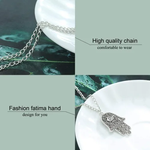 Vista 4 de CanB Pendant Chain Necklace Hamsa Fatima Hand Drop Necklace Evil eye Fashion Jewelry Necklace for Women and Girls