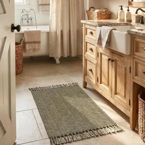 Vista 73 de Collive Alfombra de Baño Negra, 2' x 3' Tejida a Mano Lavable Alfombras Pequeñas de Cocina, Alfombra de Entrada Reversible de Algodón Alfombra