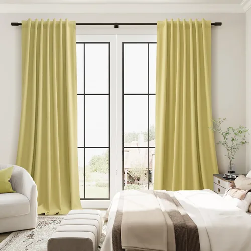 Vista 77 de Guken Cortinas opacas de lino, 2 paneles rústicos, elegantes, 100% opacas, con aislamiento térmico, banda de ganchos y trabilla trasera, 52 x 84