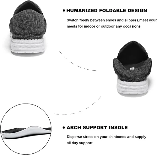 Vista 2 de JXRUXZO Men's Slip on Cloth Shoes Plantar Fasciitis Canvas Loafer Shoes with Arch Support Insole,Casual Comfort Slippers Soft Outdoor Boat Shoes