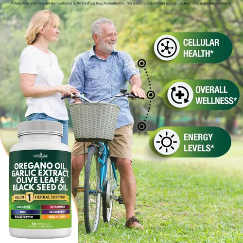 Vista 2 de NEW AGE Aceite de orégano Extracto de ajo y hoja de olivo con astrágalo - Suplemento para mujeres y hombres - 60