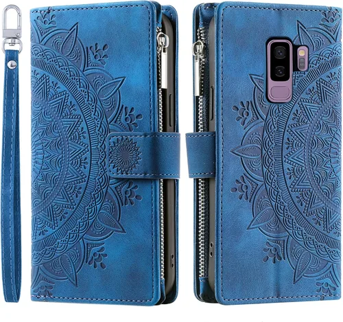 Vista 6 de Asuwish Funda de teléfono para Samsung Galaxy S9 Plus con protector de pantalla de vidrio templado y correa para la muñeca Mandala Flower Flip