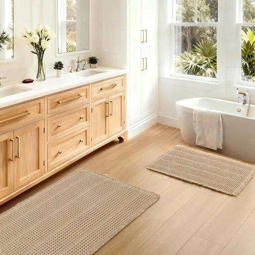 Vista 45 de JIUZHEN Tapete de Baño Mejorado con Diseño de Gofre Súper Absorbente Tapetes de Baño Antideslizantes Alfombras de Baño Lavables a Máquina de Secado