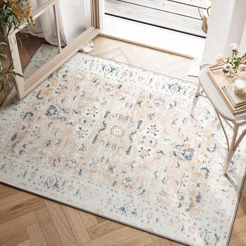 Vista 29 de jinchan Alfombra de entrada de 2 x 3 pulgadas, lavable, diseño floral vintage, tapete pequeño para interiores, bohemio, ligero, delgado
