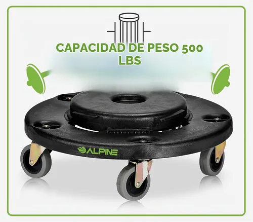 Vista 5 de Alpine Rolling Brute Carrito para Bote de Basura - Carrito para Bote de Basura con Ruedas/Base Rodante para Bote de Basura para Botes de Basura