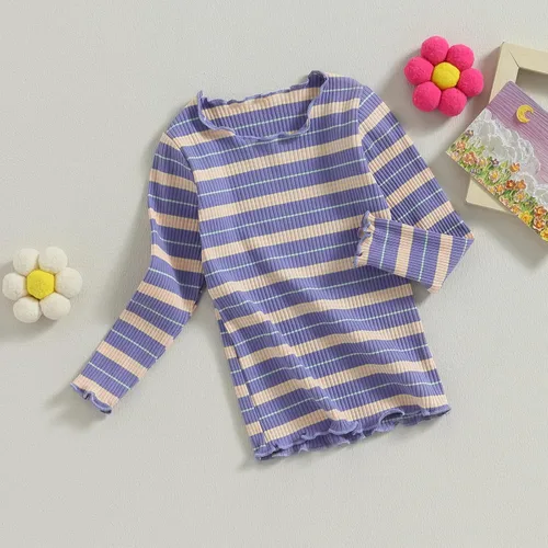 Vista 3 de Kuriozud Camisa de manga larga con estampado de rayas y estampado de lechuga para niños pequeños