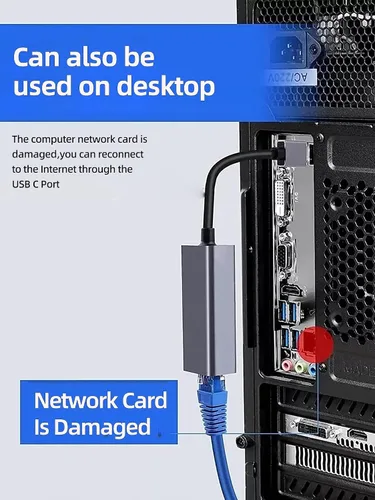 Vista 6 de Adaptador USB C a Gigabit Ethernet, adaptador de red LAN RJ45 Plug and Play de 1 Gbps, carcasa de aluminio, compatible con Thunderbolt 3/4