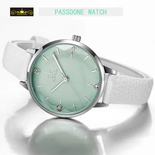 Vista 3 de SK - Reloj de pulsera para mujer, correa de piel, de cuarzo, reloj de lujo japonés de cuarzo.