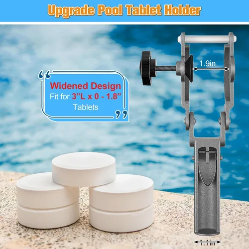 Vista 2 de Lounsweer 1 soporte para tableta de piscina para poste de piscina, flotador de tabletas de aleación de aluminio de acero inoxidable, herramienta