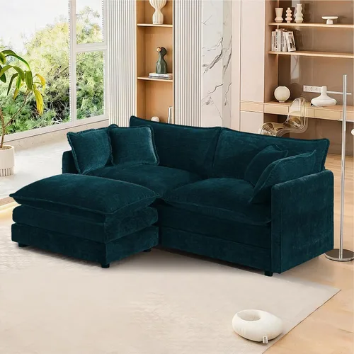 Vista 91 de Sofá seccional modular convertible de 76.7", sofás de dos plazas de chenilla con asiento profundo y cojines tipo loveseat para sala de estar, Beige