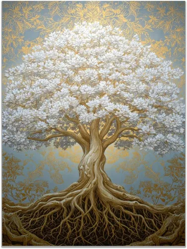 Vista 21 de VOCBAN Tree of Life Wall Art The Picture Artwork Canvas Prints Tree Pictures Poster Retro Artwork for Bedroom Living Room Home Decoration(blue blue