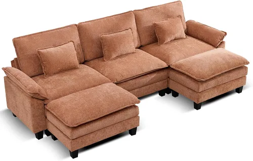 Vista 44 de URRED - Sofá seccional modular Cloud, sofá moderno en forma de L de 87" con profundidad de asiento con otomana y almohadas, ultra cómodo sofá
