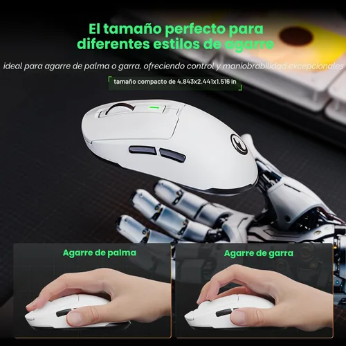 Vista 4 de G59 Ratón inalámbrico/con cable/BT 2.4G para juegos, ratón inalámbrico recargable con USB tipo C, 6 DPI ajustables, 8000 DPI máximo, 60g