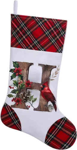 Vista 11 de Medias de Navidad personalizadas de 20 pulgadas, diseño cardenal, medias con monograma inicial para decoración colgante de chimenea, familia, letra A