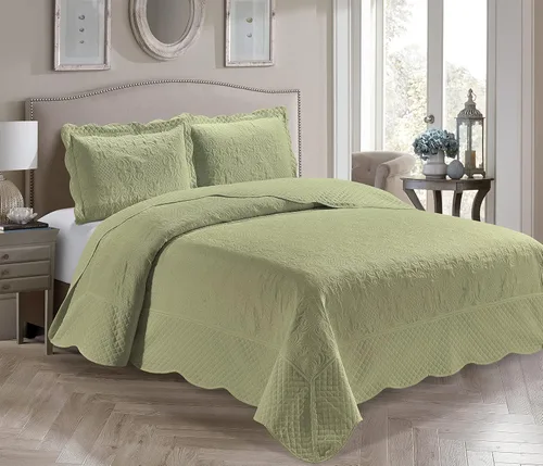 Vista 6 de Home Collection - Colcha grande con estampado a relieve, color liso, 3 piezas