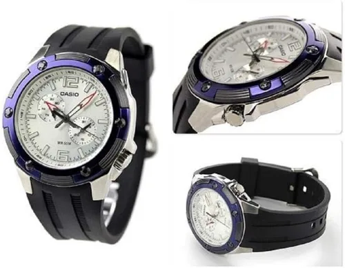 Vista 6 de Casio Reloj de cuarzo Core MTP1326-7A2V de resina plateada para hombre, Reloj de cuarzo