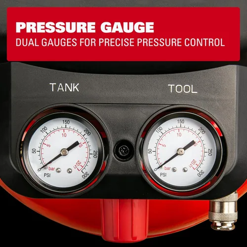 Vista 3 de Compresor de aire, compresor de aire para panqueques de 6 galones, máximo 150 PSI, 2.6 CFM @90 Psi, compresor de panqueques sin aceite para el hogar