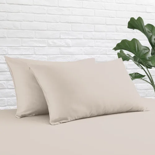 Vista 24 de Juego de 2 protectores de almohada estándar, 100% algodón egipcio con cremallera, 400 hilos, tejido satinado, algodón, color beige, fundas