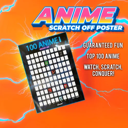 Vista 2 de scrachit Top 100 Anime Scratch Off Poster - 23x17 - Lista de deseos del desafío