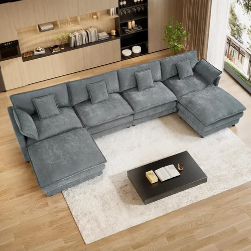 Vista 18 de Sofá modular en forma de U de 143 pulgadas para sala de estar, sofá modular de gran tamaño, sofás seccionales modernos, asiento profundo de pana