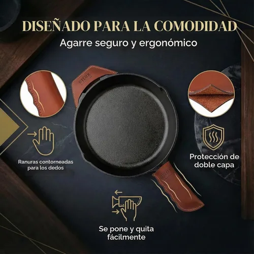 Vista 5 de Orgullosamente fabricado en Georgia con cuero de grano completo - Funda de mango de hierro fundido de cuero, juego de 2 - Funda de mango de hierro