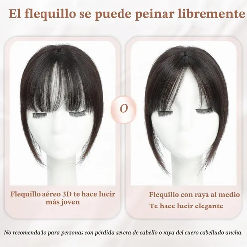 Vista 5 de Molefi Flequillo con clip, 100 % cabello humano real, para mujer, cobertura 360, con flequillo, para uso diario.