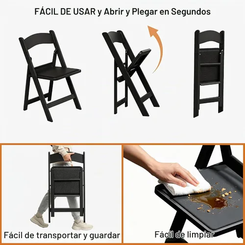 Vista 7 de Sillas plegables de resina con cojín para bodas, fiestas, paquete