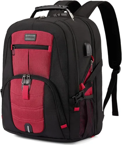 Vista 17 de Mochila grande de viaje y para laptop, es impermeable, antirrobo, con cerradura y puerto de carga USB, para negocios, hombres, mujeres, escuela