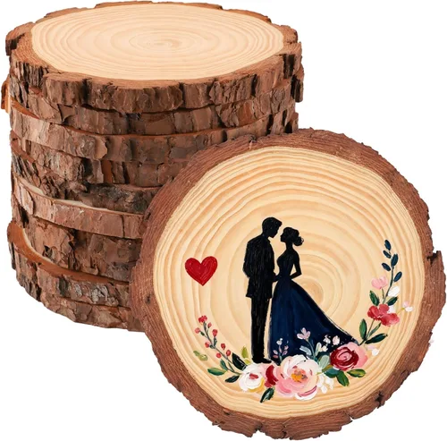 Vista 8 de FSWCCK Paquete de 6 rodajas de madera redondas naturales sin terminar, círculo de madera de 7-8 pulgadas, losas de madera grandes para centros