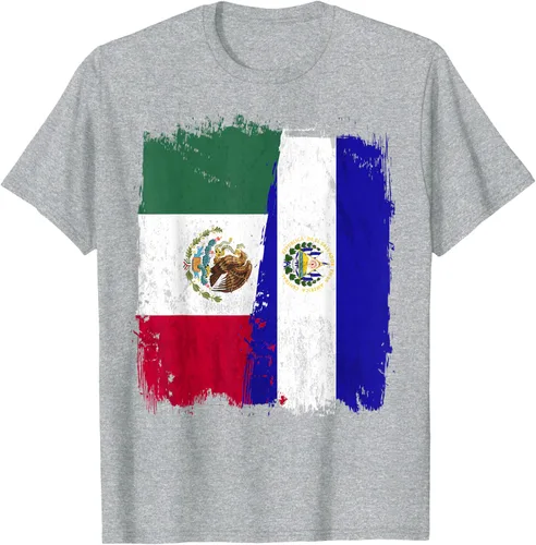 Vista 51 de Camiseta con la bandera mexicana de El Salvador con la mitad de la bandera mexicana de El Salvador