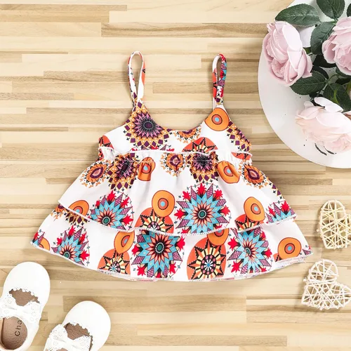 Vista 5 de Omkzanbi 2 piezas de ropa para bebé niña, camisola con volantes, falda vaquera para niña, camiseta sin mangas, estilo bohemio, falda de mezclilla