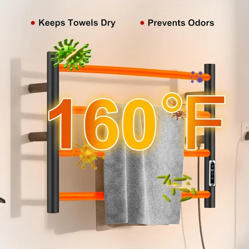 Vista 5 de Toalleros térmicos para baño, calentadores eléctricos de toallas para montar en la pared con temporizador y control de temperatura, calentador