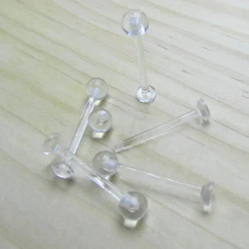 Vista 2 de NewkeepsR 8G10G12G14G Bioplast Clear Flat Tongue Nipple Ring Flexible Retainers Spacers Labret Bar