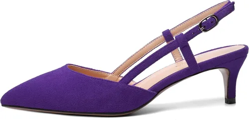 Vista 2 de MODENCOCO Zapatos de vestir de tacón bajo con hebilla elegante de gamuza para mujer, con puntera puntiaguda, de 2 pulgadas