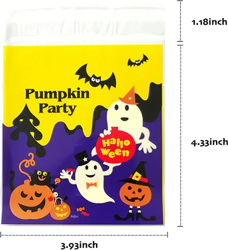 Vista 2 de 400 bolsas de dulces de Halloween, bolsas de celofán, con patrón de truco o trato, bolsas autoadhesivas para Halloween, dulce o truco, regalos